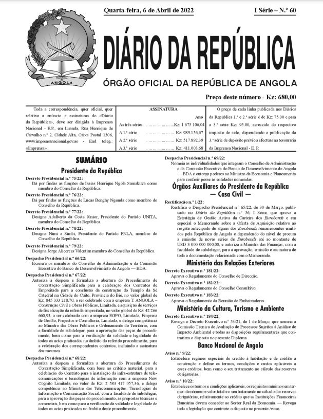 D.P n.º 60/22 - Aviso 10/22